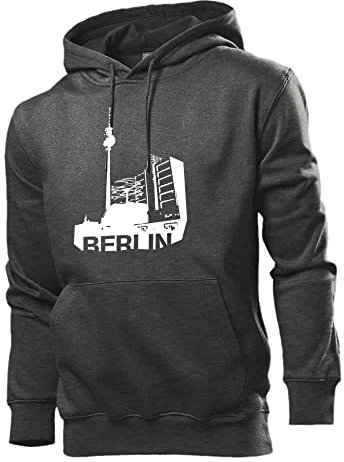 Alexanderplatz in Berlin Männer Hoodie Sweatshirt Dunkel Grau meliert XL