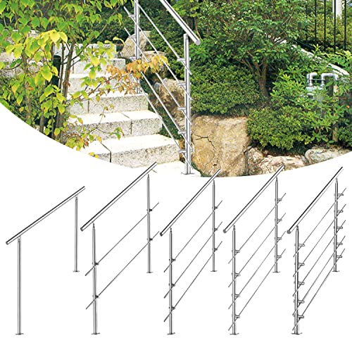 Jopassy Pasamanos de acero inoxidable para escaleras de 120 cm, 4 travesaños para interiores y exteriores - Barandilla segura y duradera para escaleras