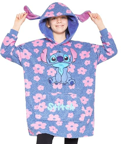 Disney Stitch Hoodie Decke Mädchen, Kuscheldecke mit Ärmeln, Fleece Kapuzenpullover, Tragbare Decken Hoodie Mädchen