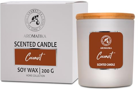 Candela Profumata Cocco - Candela Alla Cera di Soia - Aromaterapia - Aroma Caldo - Fragranza Esotica - Idea per il Compleanno - Natale - Candela Regalo con Profumo