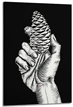 JAHER M.C. Escher Gemälde Kunstwerke – (Hand mit Tannenzapfen) Poster Leinwand Wandkunst Drucke Geschenke Foto Bild Gemälde Raumdekoration Heimdekoration 60 x 90 cm