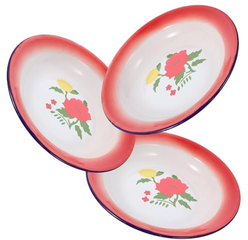 Gadpiparty 3 Piezas Placa De Esmalte Plato De Frutos Secos Fuentes Metalicas para Servir Plato Hondo Esmaltado Platos para Servir Comida Pasta Olla Caliente Esmalte De Hierro Viajar Filete