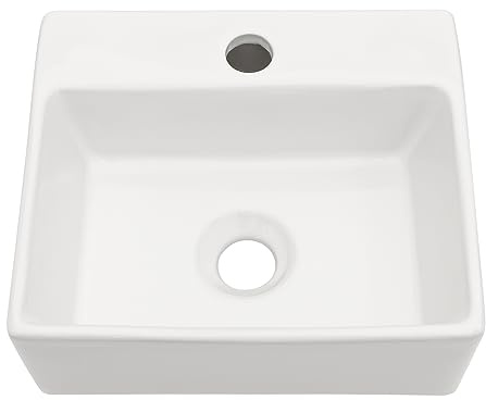 Lordear Floating Bathroom Sink Wall Mounted Corner Sinks White Ceramic Sink 13.6X11.6 Inch Glossy White Small Tiny Room Washing Basin