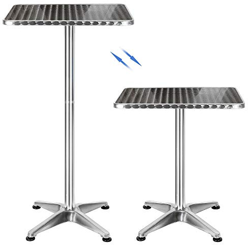 RELOVE Tavolo da bar in metallo, tavolo alto, quadrato, piccolo tavolo da bar, pub, tavolo da 4 persone (60 x 60 x 70/110 cm)
