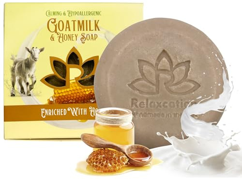 100% Natural Goat Milk Soap Bar with Real Raw Honey and Coconut Oil and Olive Oil - Mild and Soft Cold Process Soap Bar Handmade in USA (Goat Milk Honey)