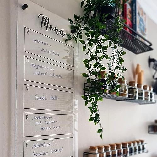 Wunsch Kalender - personalisierter Wandkalender - Menü Planer - wiederverwendbarer Kalender aus Acrylglas - Familienplaner abwischbar - Hingucker für jeden Raum
