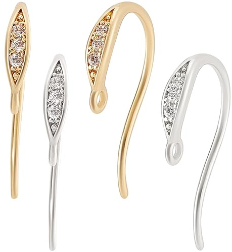 Beebeecraft 1 Scatola 16 Pezzi Ganci per Orecchini con Zirconi Ottone Placcato in Oro 18K e Platino Ganci per Fili per Orecchie Francesi con Zirconi Cubici con Anello Pendente per Gioielli Fai da Te