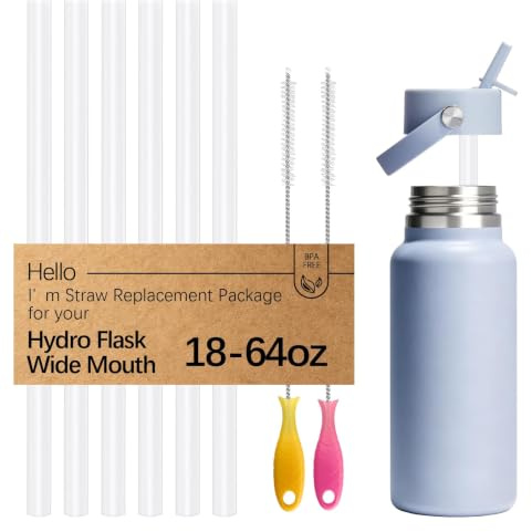 WK ieason Replacement Plastic Straws Reusable Drinking Starws Compatible with Hydro Flask Water Bottle 18-64oz and Other Brands with 2 Colorful Straw Brushes, Non Toxic Clear Straws