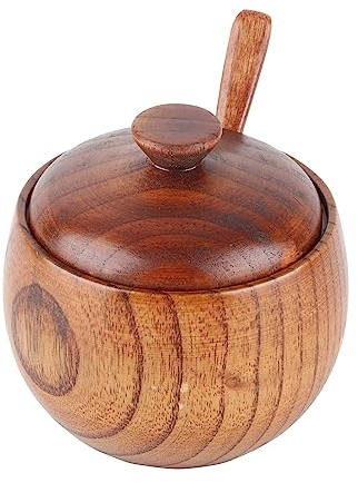 Srliya Spice Wood 9 × 9 × 8 1 Tarro de Madera para Especias, Azucarero con Cuchara y Tapa para Herramienta de Cocina