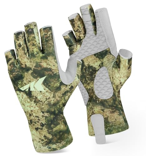 KastKing La Sal Fishing Gloves UPF50+ Sun Gloves UV Protection Fingerless Gloves Men Women for Outdoor, Kayaking, Rowing, Paddling, Canoeing, Hunting