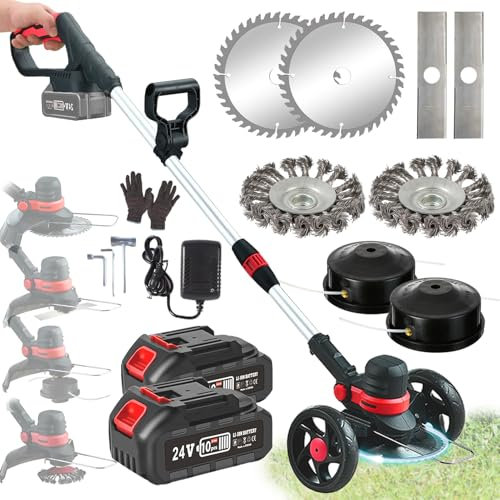 Desbrozadora de jardín inalámbrica sin escobillas con cuchillas, desbrozadora de batería de 24 V inalámbrica para batería Makita, cortador de cepillo eléctrico con ruedas, herramienta de corte de