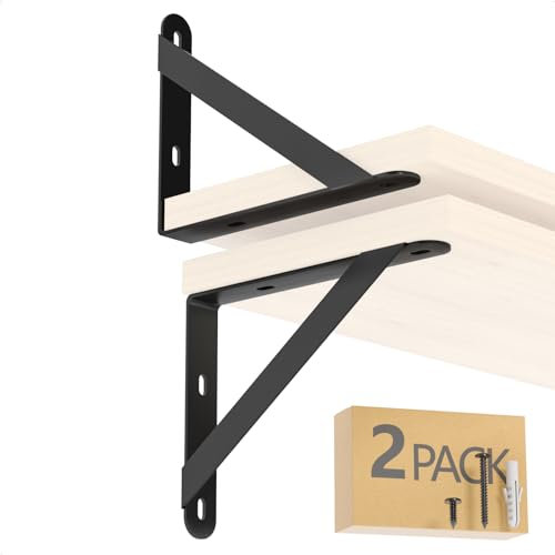 6x4.5 Shelf Brackets 2-Pack, Shelf Support Shelf Holder Steel Wall Mount Heavy Duty Small L Shape Triangle 90 Degree Metal Black with Screws Anchors Soporte de Estante