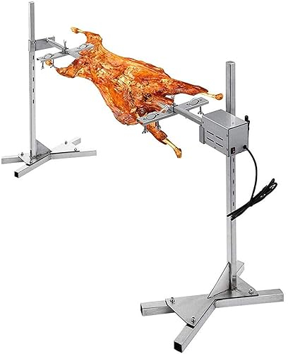 Miuxe Spanferkel-Standgrill Für Feuerstellen Oder Lagerfeuer Mit Spießgrillmotor, Stabile 4-Fach Höhenverstellbare Edelstahlkonstruktion Inkl. Bodenbefestigungshaken