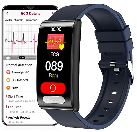 DigiKuber Smart Watch ECG, 1,47 Inches Waterproof Smartwatch with Oximeter, SpO2, Heart Rate, Body Temperature, Message & Call Reminder for Android iOS