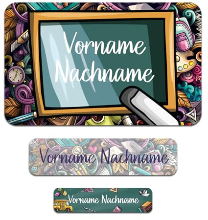 50 x personalisierte Namensaufkleber Sticker mit Wunschname Klebeetiketten zum Markieren Stifte Hefte mit Kinder Name Schule Kindergarten Aufkleber Set (36 School)