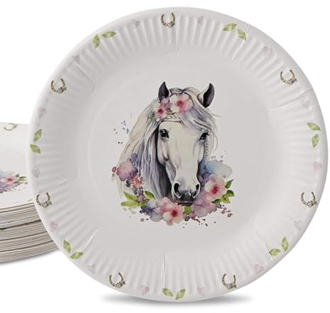ECOFIESTA 24x Pappteller Pferd Kindergeburtstag 23 cm - Partygeschirr Kindergeburtstag plastikfrei - Kindergeburtstag Pferd, Einweggeschirr