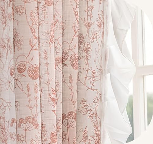 Daesar Vorhang Verdunkelung mit Ösen 2er Set 132x183CM, Gardinen Blickdicht Bedruckt Blumen Motiv mit Rüschen Schiebevorhänge Rosa Vorhänge Schlafzimmer Wohnzimmer