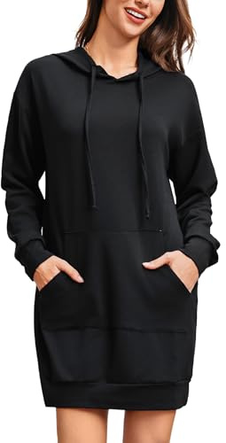 Terecey Abito Felpa Donna con Cappuccio Manica Lunga Vestito Casual Short in Cotone Hoodie Dress Donna Street Style Athleisure