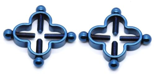 Lot de 2 faux anneaux de téton en acier inoxydable avec trèfle à quatre feuilles pour téton - Bijou de corps pour femme - Bleu, Acier inoxydable, Pas de gemme