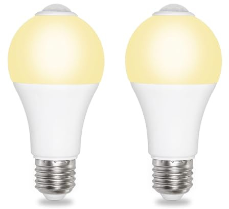 Akynite Glühbirne E27 mit PIR Bewegungsmelder 12W Warmweiß 3000K, 1000LM, 120 Grad, AC 220V, Auto on off, E27 Bewegungsmelder LED Lampe für Hauseingangstüre Deckenlampe, 2er-set