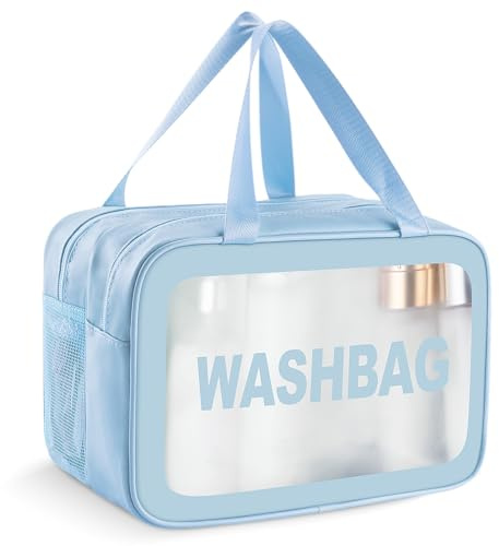 Boic Borsa Da Toilette Trasparente, Beauty Case Da Viaggio, Beauty Trasparente Da Viaggio Trousse Da Viaggio Portatile Per Donna E Uomo Per Bagno, Piscina, Viaggio, Aereo (Blu, L)