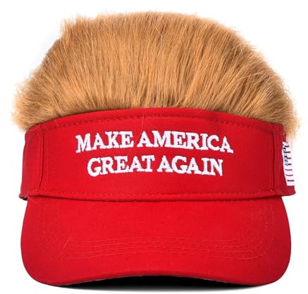 Buckets of Hats Trump MAGA Visor Hat with Funny Hair – Red Make America Great Again Visor