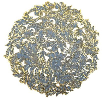 KnSam 4er Set Tischset rutschfest Abwaschbar Rund 38CM, PVC Platzset Abwaschbar Motiv Filigran Anti-Rutsch, Tischuntersetzer Blau Gold für Küche Speisetisch