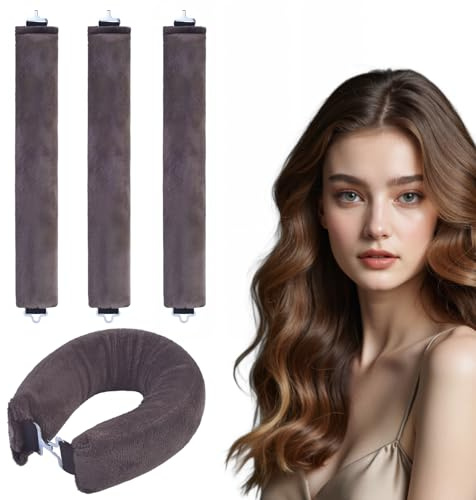 Kolamom Hitzefreie lockenwickler 3 Stück Heatless Curls mit Haken, Lockenwickler über Nacht, locken ohne hitze für Mittellanges Haar, Alle Haartypen, Braun, Polyester