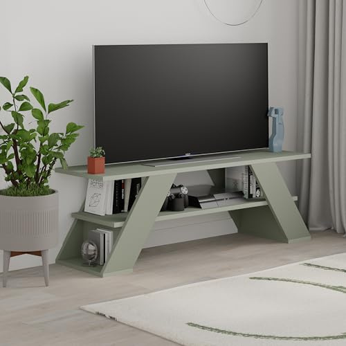 HOCUS PICUS TV Unit, 120x40x33cm, Ash Green | Livingroom up to 48 TV's, Easy to Assemble and Clean