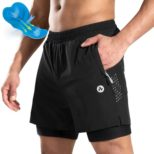 Nepest Pantalones cortos de ciclismo de montaña para hombre, acolchados 4D, para ciclismo, ciclismo, ciclismo, equitación, ajuste holgado, acolchado de gel, pantalones cortos de MTB con bolsillos con