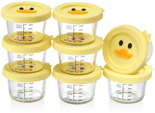 ACEPRUT New Upgrade 8 Stück Verstärktes Glas Babybrei Einfrieren Behälter, Beikost Baby Zubehör, Babynahrung Aufbewahrung, BPA-frei, Auslaufsicher, Mikrowelle, Geschirrspüler & Gefrierschrank sicher