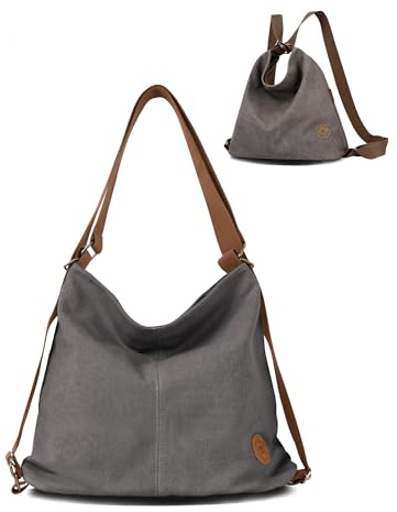 Ausing Rucksack Tasche 2 in 1 Damen Handtaschen Vielseitige Leichte Crossbody Bag Multifunktional Canvas Tasche Grau