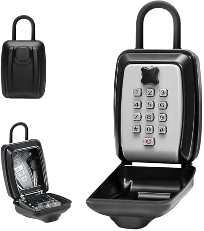 Caja de bloqueo de llaves para exteriores, caja de almacenamiento de llaves de gran capacidad con anillo para colgar, caja de bloqueo de combinación de 12 dígitos, caja de seguridad impermeable para