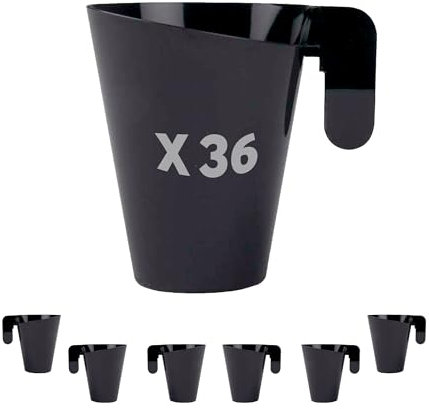 Table'Colors 36 Tasses à Café noires 15 cl avec anse - Réutilisable - Étanche - Empilable - Anniversaire - Mariage - Plastique dur - Solide - Mug - Thé
