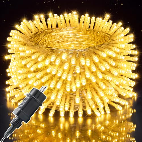 Meision Lichterkette Außen 100m 800LEDs, LED Lichterkette Innen mit Stecker, 6/18 Timer, 8 Modi, IP44 Wasserdicht, Lichterketten Outdoor für Balkon, Camping, Halloween, Garten, Warmweiß