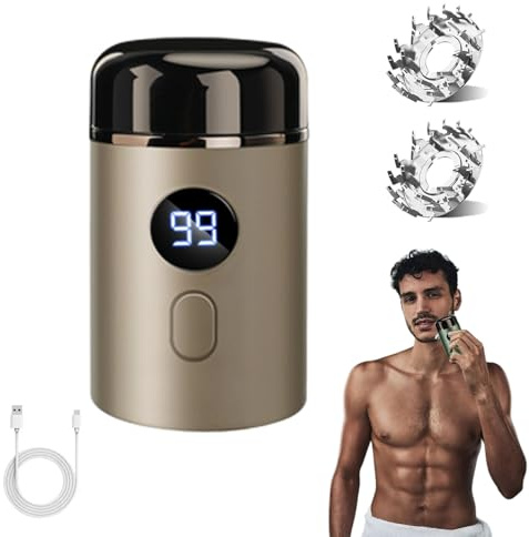 Rasierer, Tondeuse Partie Intime Homme, Mini Rasoir Electrique Homme, Utilisation Humide Et Sèche, Avec Affichage LED, Pour Hommes Et Femmes (Doré)