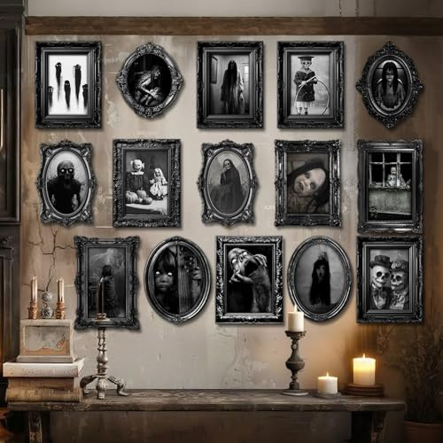 Benjia 15 Halloween Gotico Decorazioni Inquietanti Cornice Per Foto, Impermeabile, Con 80 pezzi di punti autoadesivi, Decorazione Fantasma Fotografica Per Casa Infestata Festa Castello 2025 Nero