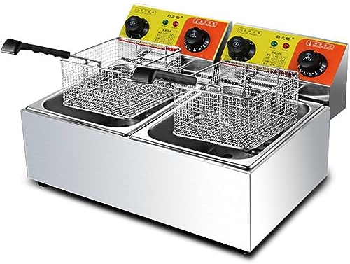MJMLUCK Friggitrice elettrica da banco da 12,6 QT, in Acciaio Inossidabile, con Timer, a Doppio Serbatoio, con 2 cestelli, per ristoranti e Case, 2500 W + 2500 W