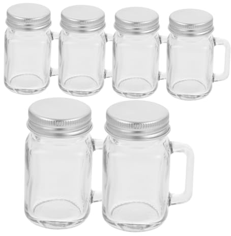 UTHCLO Mini Mason Jars with Handles and Lids 60ml Glass Dessert Jars Sealing Jam Holders for Beverages and Meal Prep Kitchen Storage 6pcs Set