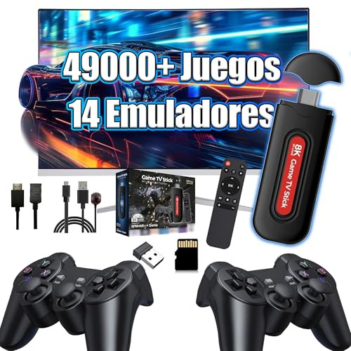 Q9 Pro Retro Game Stick Consola de Juegos Retro, más de 49 000 Juegos, 14 emuladores, 4K HD, Consola de Juegos portátil con Doble Mando inalámbrico 2,4G,Videojuegos Plug & Play para TV/Ordenador