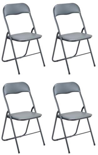 Gremium Set 4 Sedie Pieghevoli Con Cuscino In Ecopelle A Doppia Imbottitura, Seduta Ergonomica E Struttura Richiudibile Salvaspazio In Acciaio Inossidabile