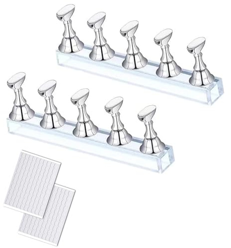 hankousi 2Pcs Magnetic Nail Tips Holder Nail, Electroplated Silver Stand for Acrylic Nail Practice Stand Fingernail DIY Nail Design False Nail Manicure Tool