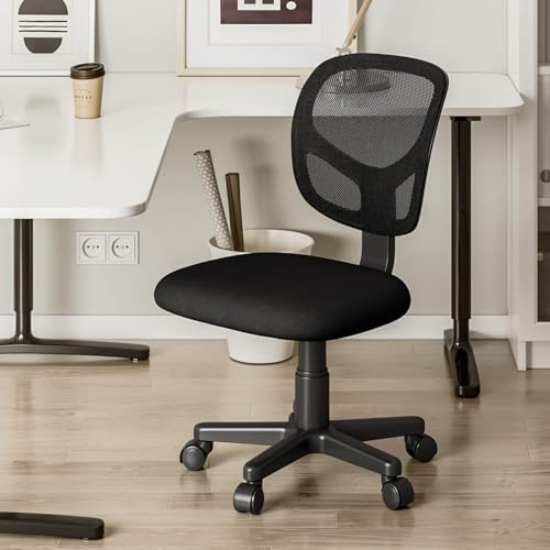 Hadwin Height Adjustable Office Chair Swivel Computer Chair Ergonomic Mid-Back Armless Mesh Desk Chair Padded Seat Cushion for Home Office, Black