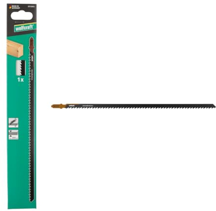 wolfcraft HCS Jigsaw Blade for Softwood and Timber Beams, T-Shank, 200 mm | High-performance T-shank saw blade for fast cuts in thick wood, squared timber, and deep beam projects. 8012000