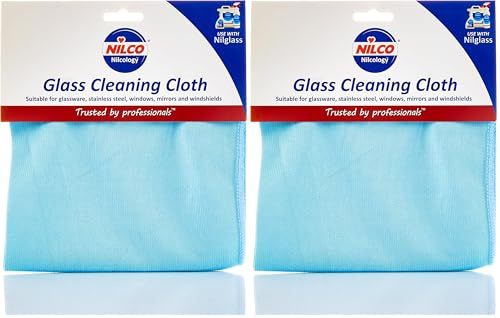 Nilco Professional Glass Cleaning Cloth, Streak-Free, Lint-Free Microfibre Cloth for Crystal Clear Shine on Windows, Mirrors & Glass Surfaces (Pack of 2)