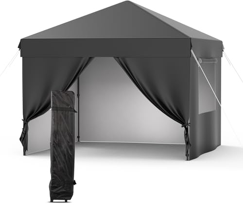 GarveeHome Toldo Plegable para Exteriores 3x3m - Impermeable, Protección UV, 4 Paredes Laterales, Estructura Reforzada, Ideal para Eventos, Camping, Picnic - Color Negro, Medidas Muy M*Muy M