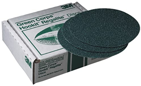 3M Green Corps Hookit Sanding Discs, 00524, No Hole, 8 in, 40+ Grade