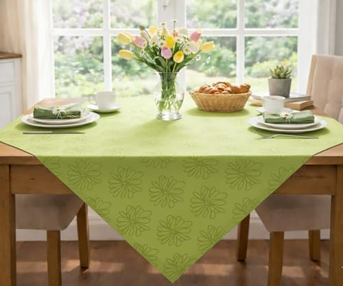KAMACA Hochwertige Mitteldecke Blüten Meer – 85x85 cm – In zeitlosem Lindgrün mit Lotus-Effekt – Fleckschutz & Wasserabweisend – Abwaschbare Ganzjahres-Tischdecke für Wohnbereich, Garten & Balkon