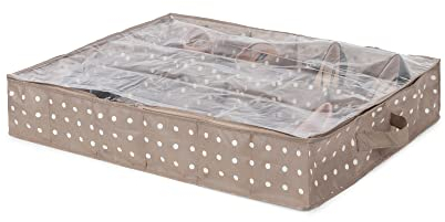 Compactor Rivoli Custodia Sottoletto per Scarpe Piatta, 12 Scomparti, Polipropilene e Eva, Marrone/Bianco, 76 x 60 x H. 15 cm, RAN4481B