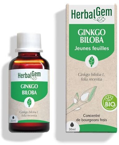 HerbalGem Macérât-Mère Ginkgo Biloba Bio 30 ml | Contribue à une circulation sanguine normale et au maintien de la fonction cérébrale. Extrait de bourgeon frais, vegan.